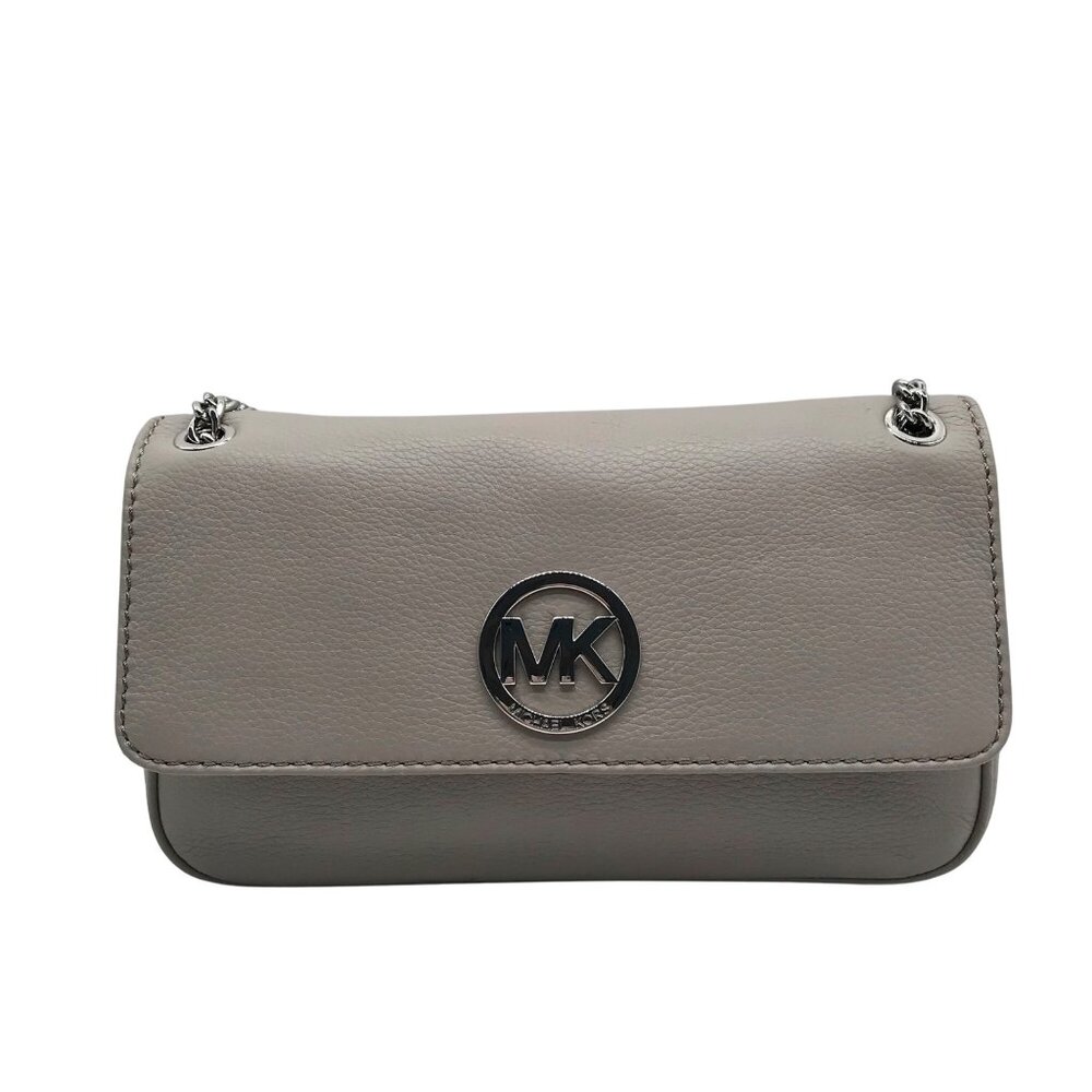 Michael Kors Gray Leather Fulton Shoulder Flap Crossbody Bag